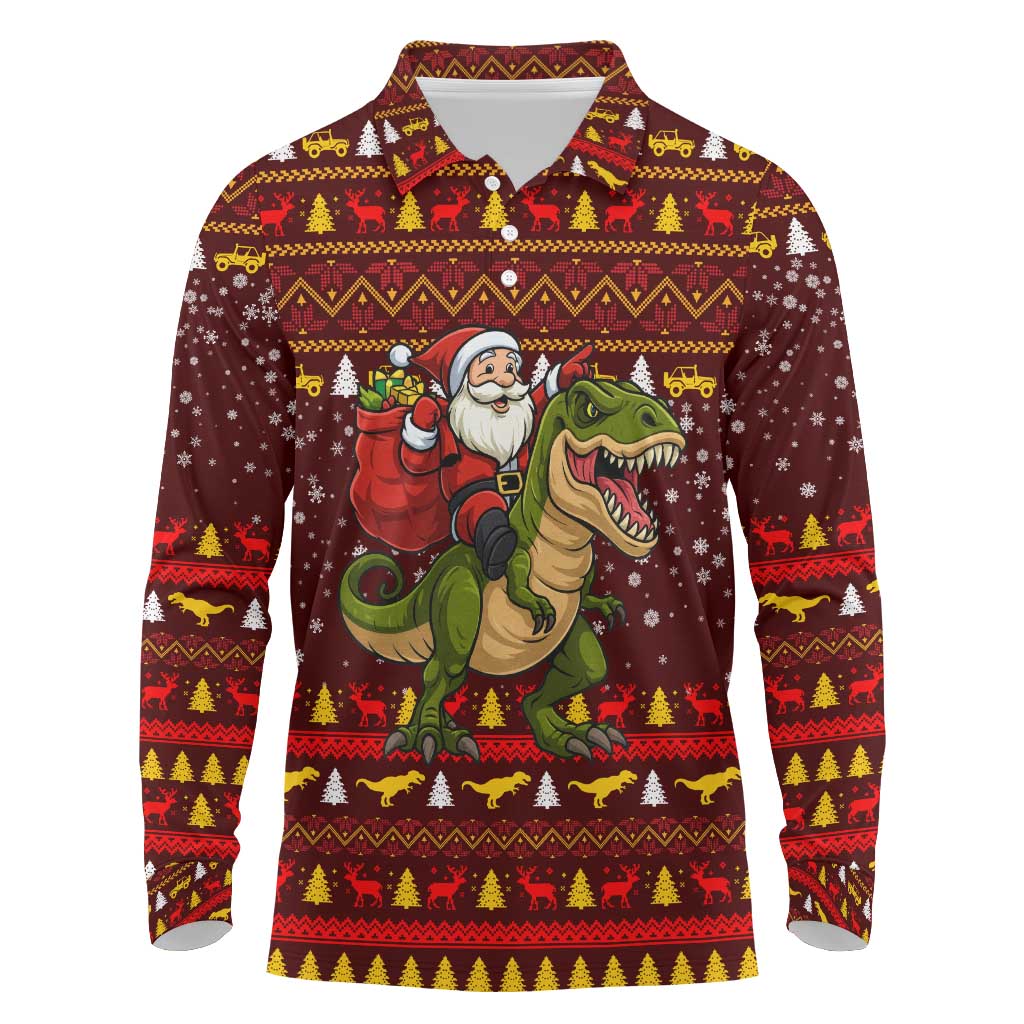 Santassic Park Santa Claus Christmas Long Sleeve Polo Shirt Xmas Holiday Patterns - Wonder Print Shop