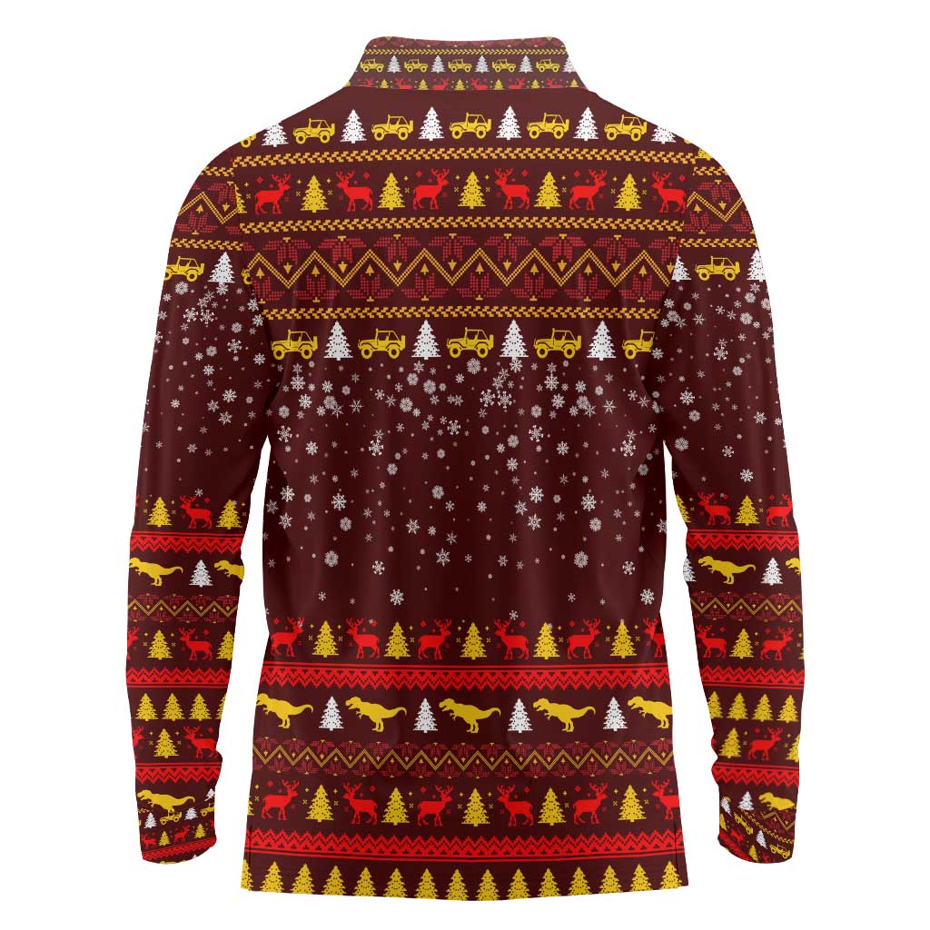 Santassic Park Santa Claus Christmas Long Sleeve Polo Shirt Xmas Holiday Patterns - Wonder Print Shop