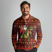 Santassic Park Santa Claus Christmas Long Sleeve Polo Shirt Xmas Holiday Patterns - Wonder Print Shop