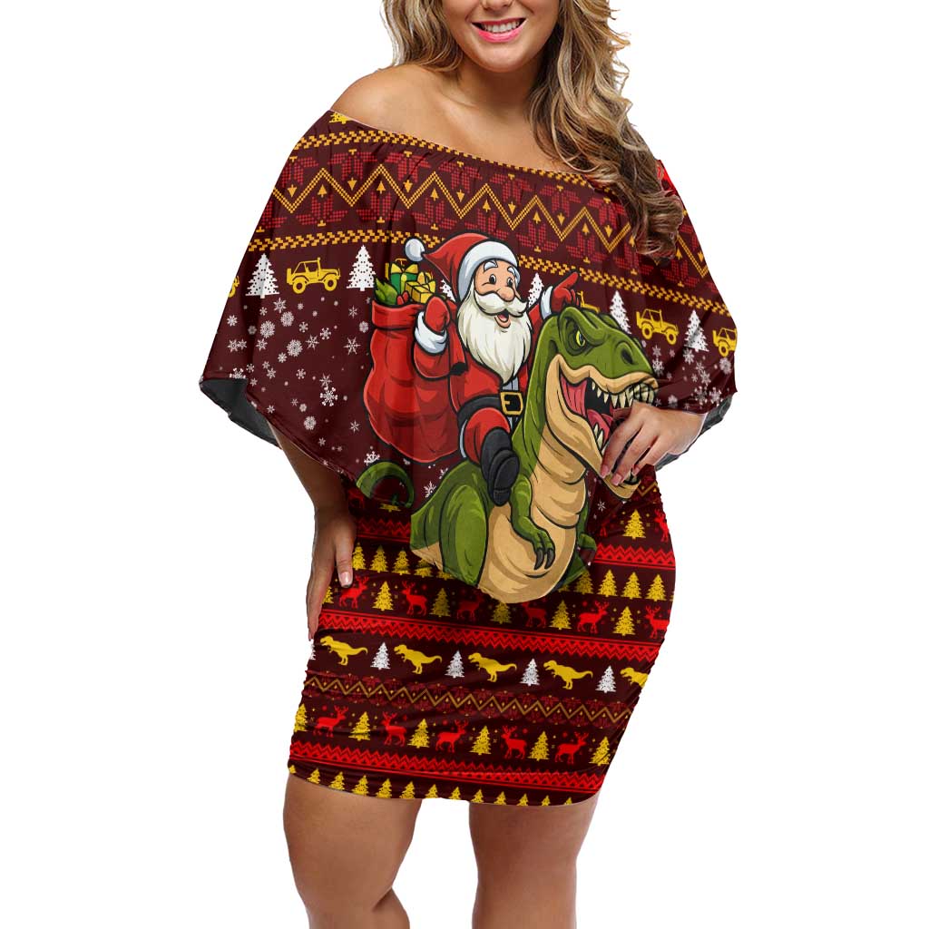 Santassic Park Santa Claus Christmas Off Shoulder Short Dress Xmas Holiday Patterns - Wonder Print Shop
