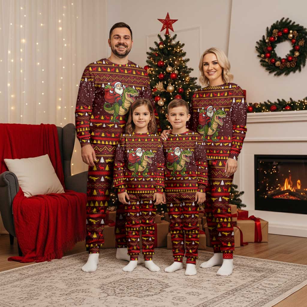 Santassic Park Santa Claus Christmas Pajama Set Xmas Holiday Patterns - Wonder Print Shop