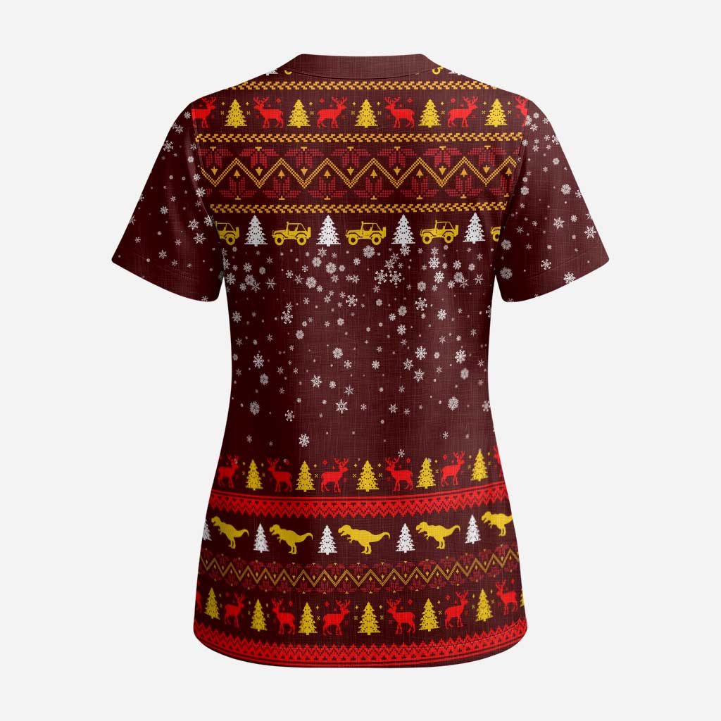 Santassic Park Santa Claus Christmas Scrub Top Xmas Holiday Patterns - Wonder Print Shop