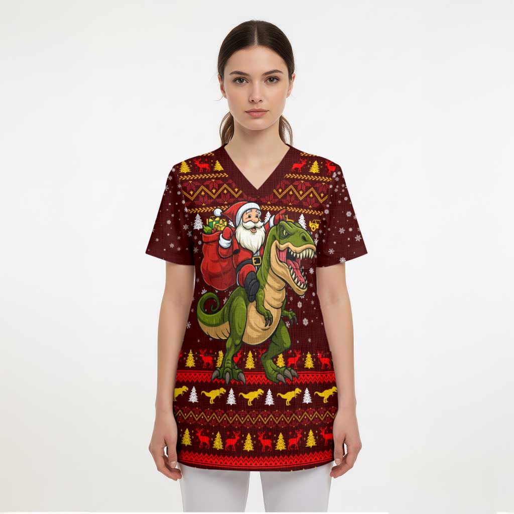 Santassic Park Santa Claus Christmas Scrub Top Xmas Holiday Patterns - Wonder Print Shop