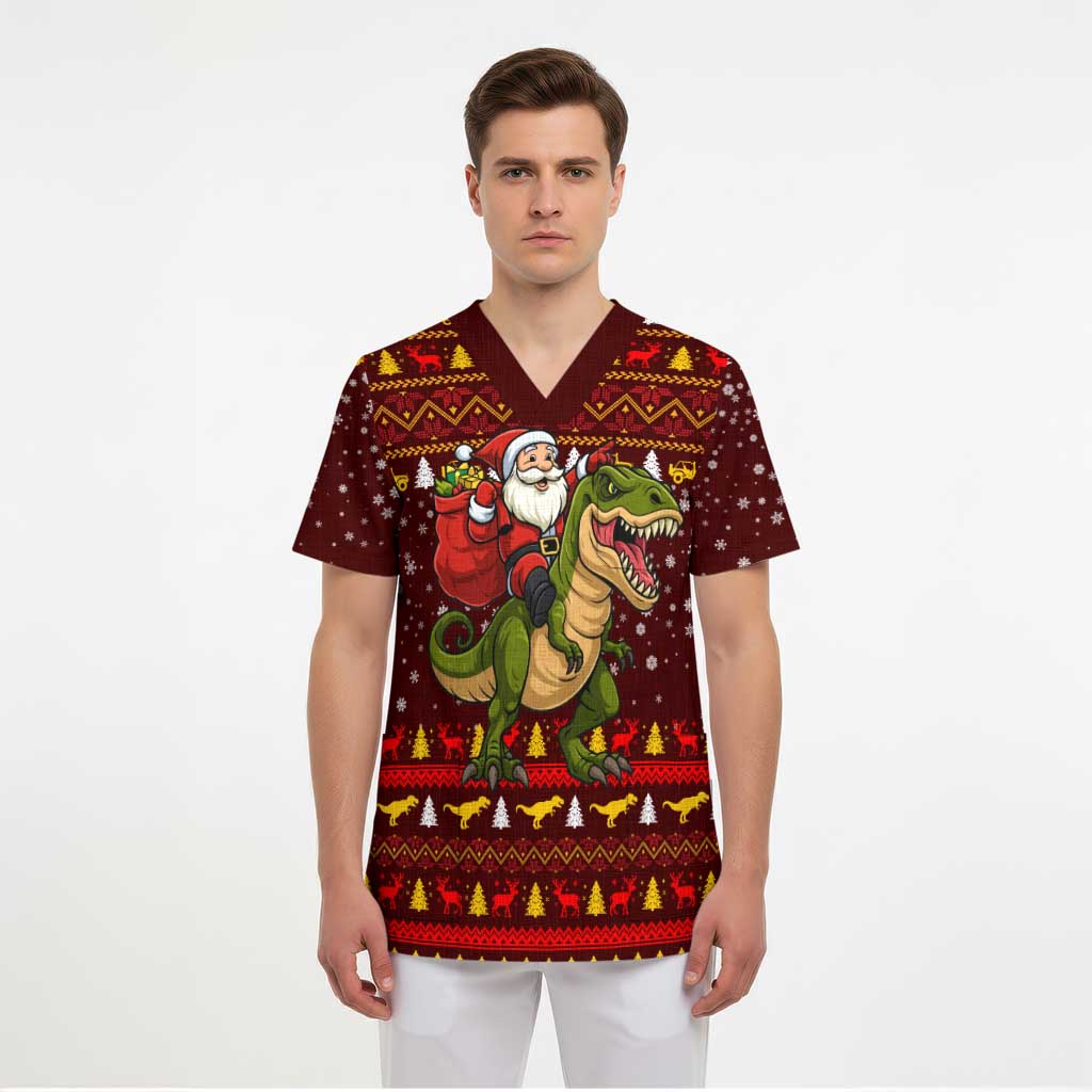 Santassic Park Santa Claus Christmas Scrub Top Xmas Holiday Patterns - Wonder Print Shop