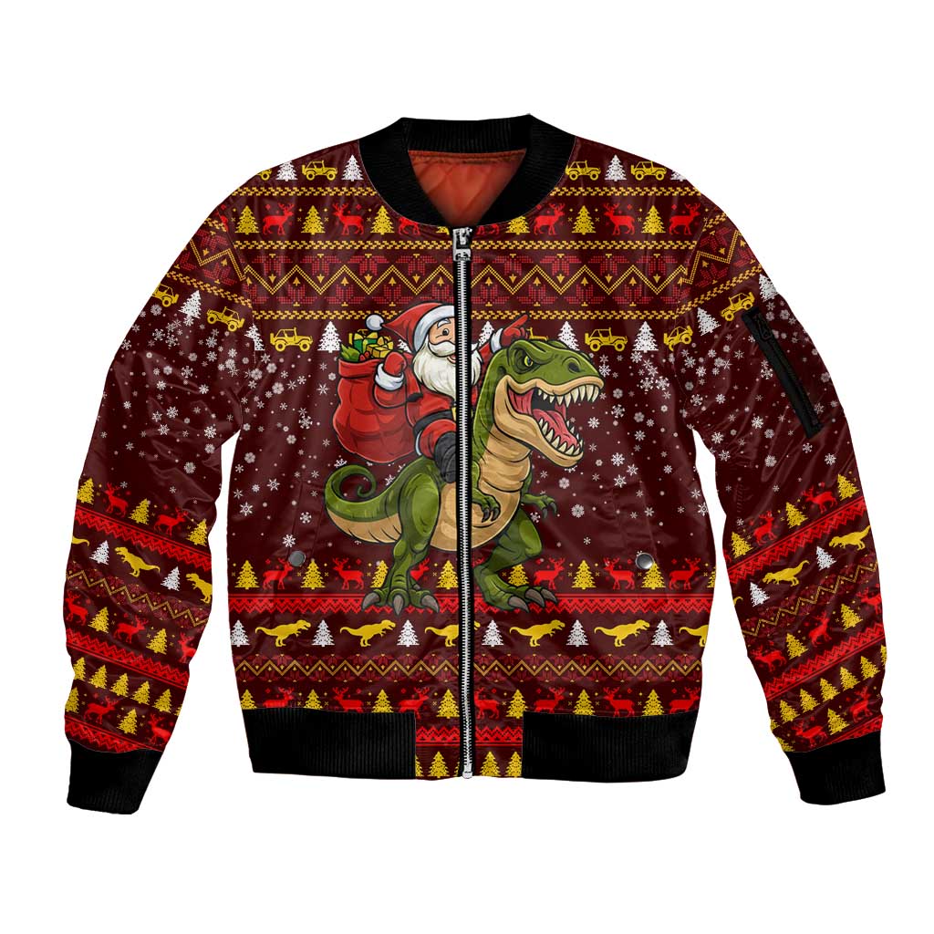 Santassic Park Santa Claus Christmas Sleeve Zip Bomber Jacket Xmas Holiday Patterns - Wonder Print Shop