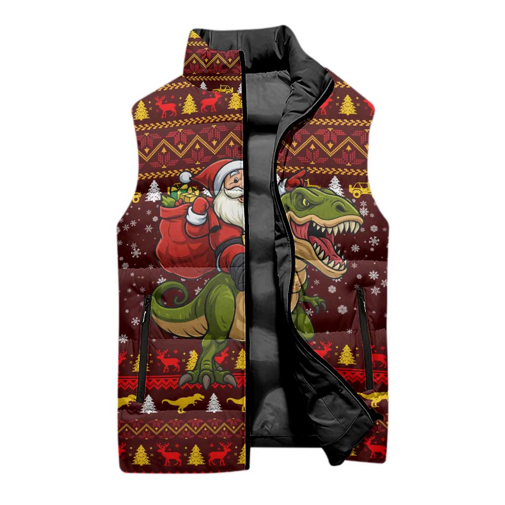Santassic Park Santa Claus Christmas Sleeveless Puffer Jacket Xmas Holiday Patterns - Wonder Print Shop