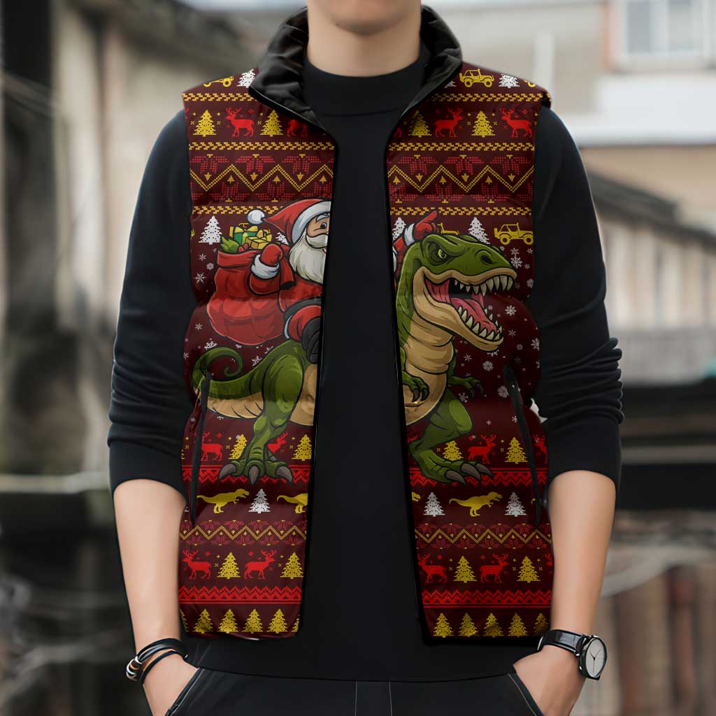 Santassic Park Santa Claus Christmas Sleeveless Puffer Jacket Xmas Holiday Patterns - Wonder Print Shop