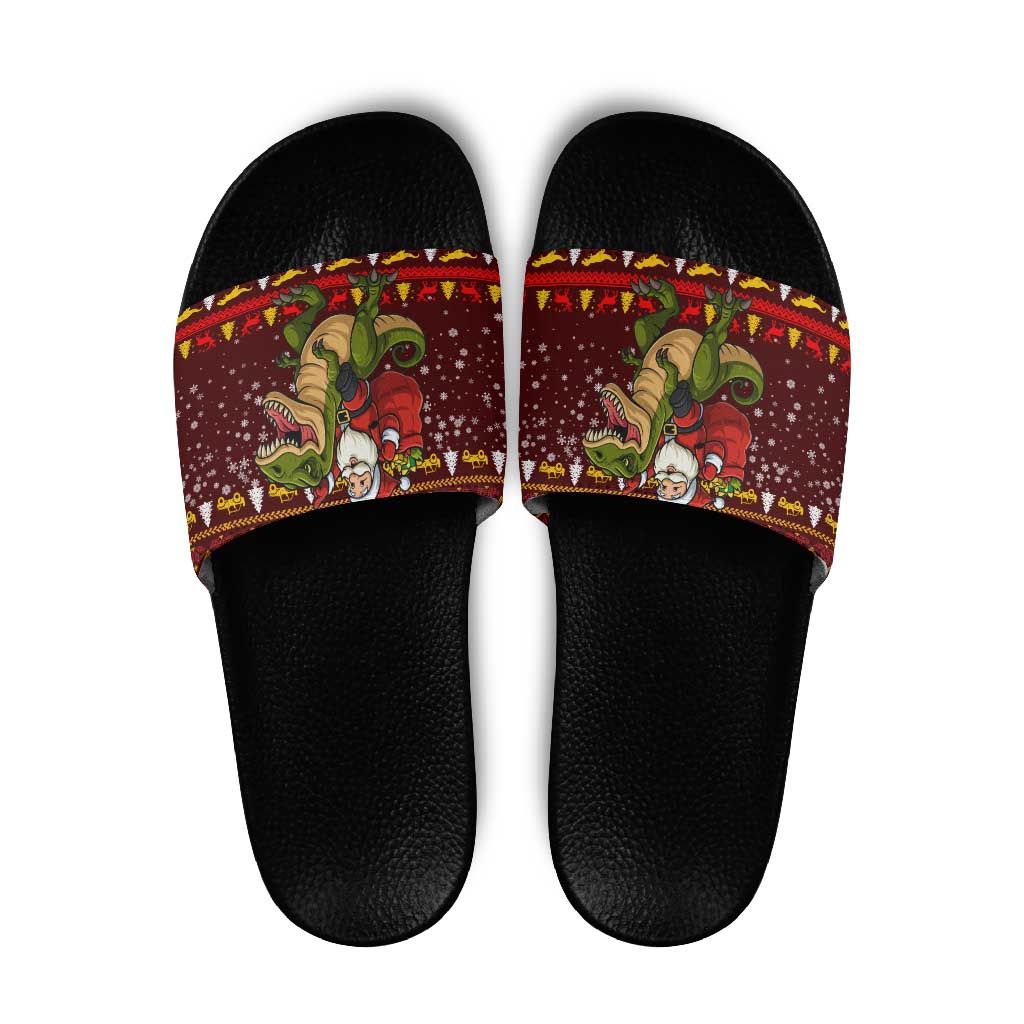 Santassic Park Santa Claus Christmas Slide Sandals Xmas Holiday Patterns - Wonder Print Shop