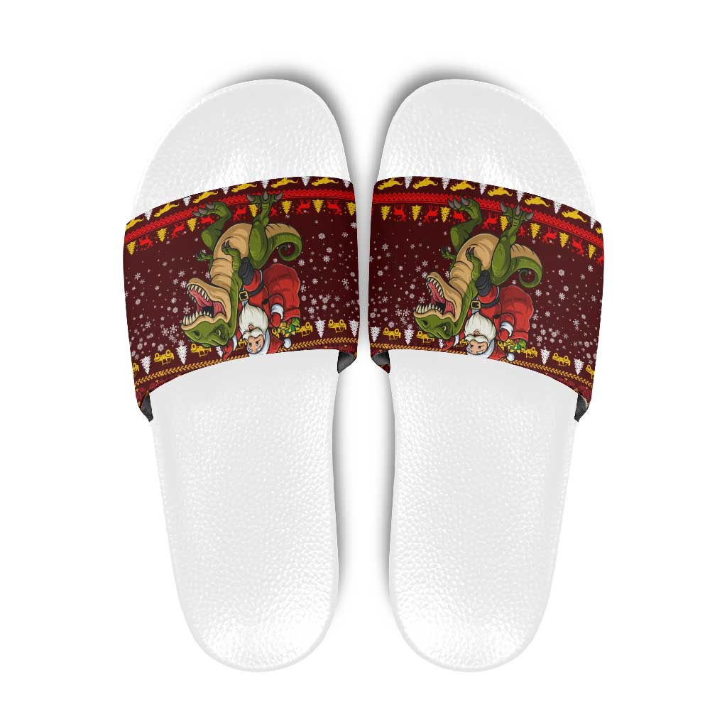 Santassic Park Santa Claus Christmas Slide Sandals Xmas Holiday Patterns - Wonder Print Shop