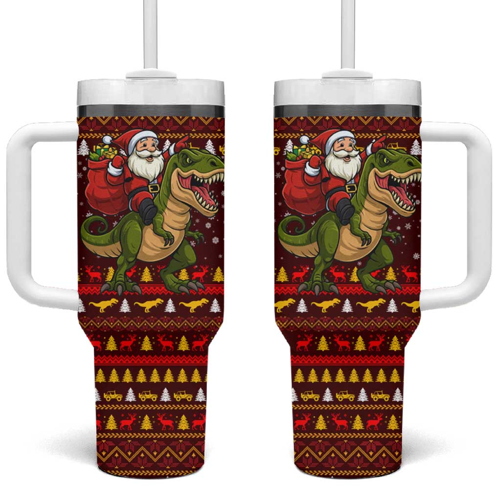 Santassic Park Santa Claus Christmas Tumbler With Handle Xmas Holiday Patterns - Wonder Print Shop