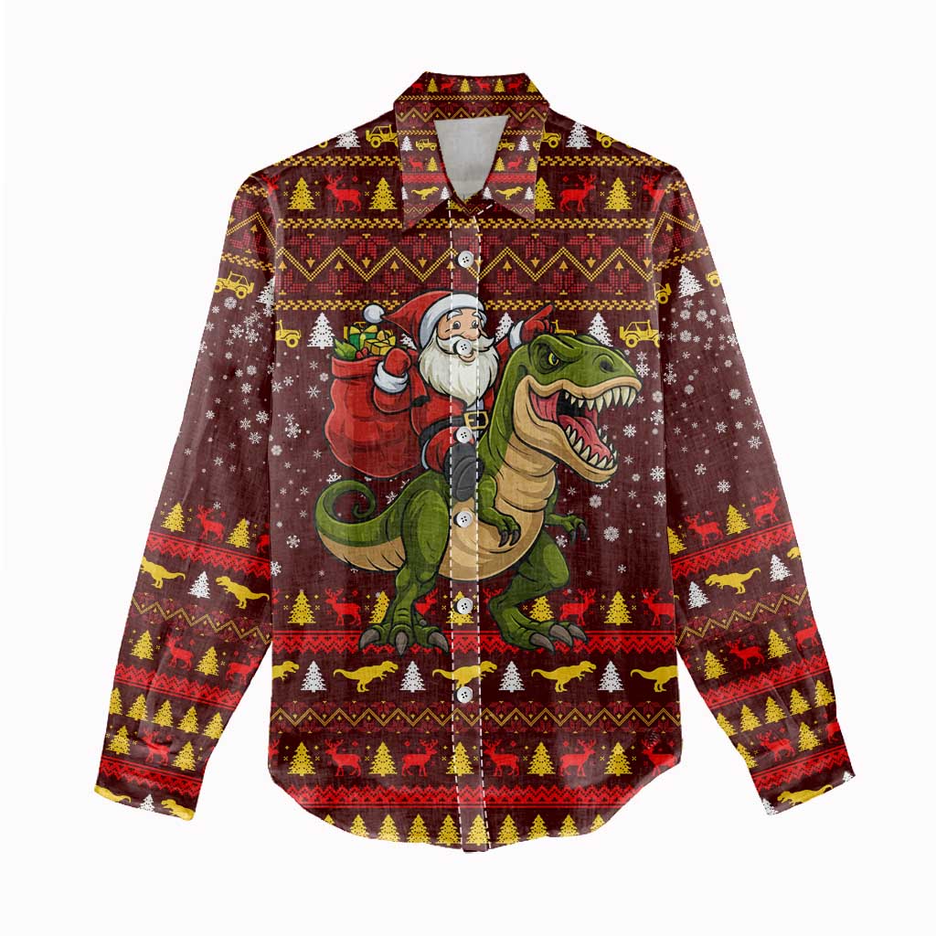 Santassic Park Santa Claus Christmas Women Casual Shirt Xmas Holiday Patterns - Wonder Print Shop