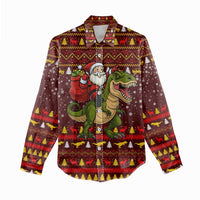 Santassic Park Santa Claus Christmas Women Casual Shirt Xmas Holiday Patterns - Wonder Print Shop