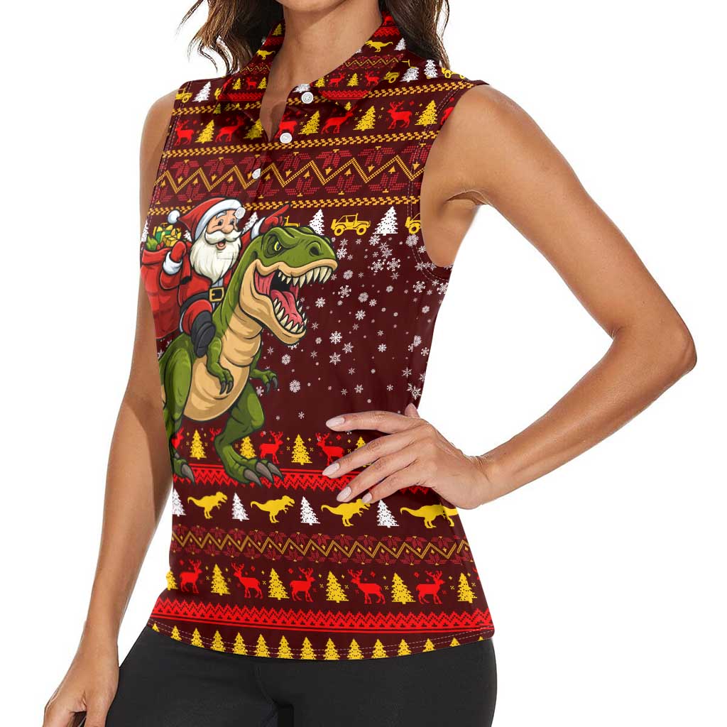Santassic Park Santa Claus Christmas Women Sleeveless Polo Shirt Xmas Holiday Patterns - Wonder Print Shop