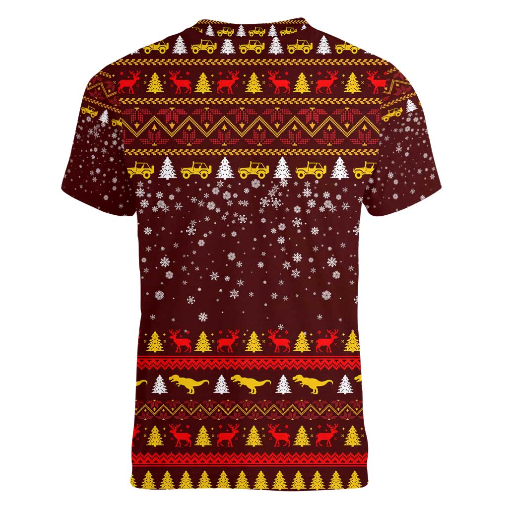 Santassic Park Santa Claus Christmas Women V-Neck T-Shirt Xmas Holiday Patterns - Wonder Print Shop