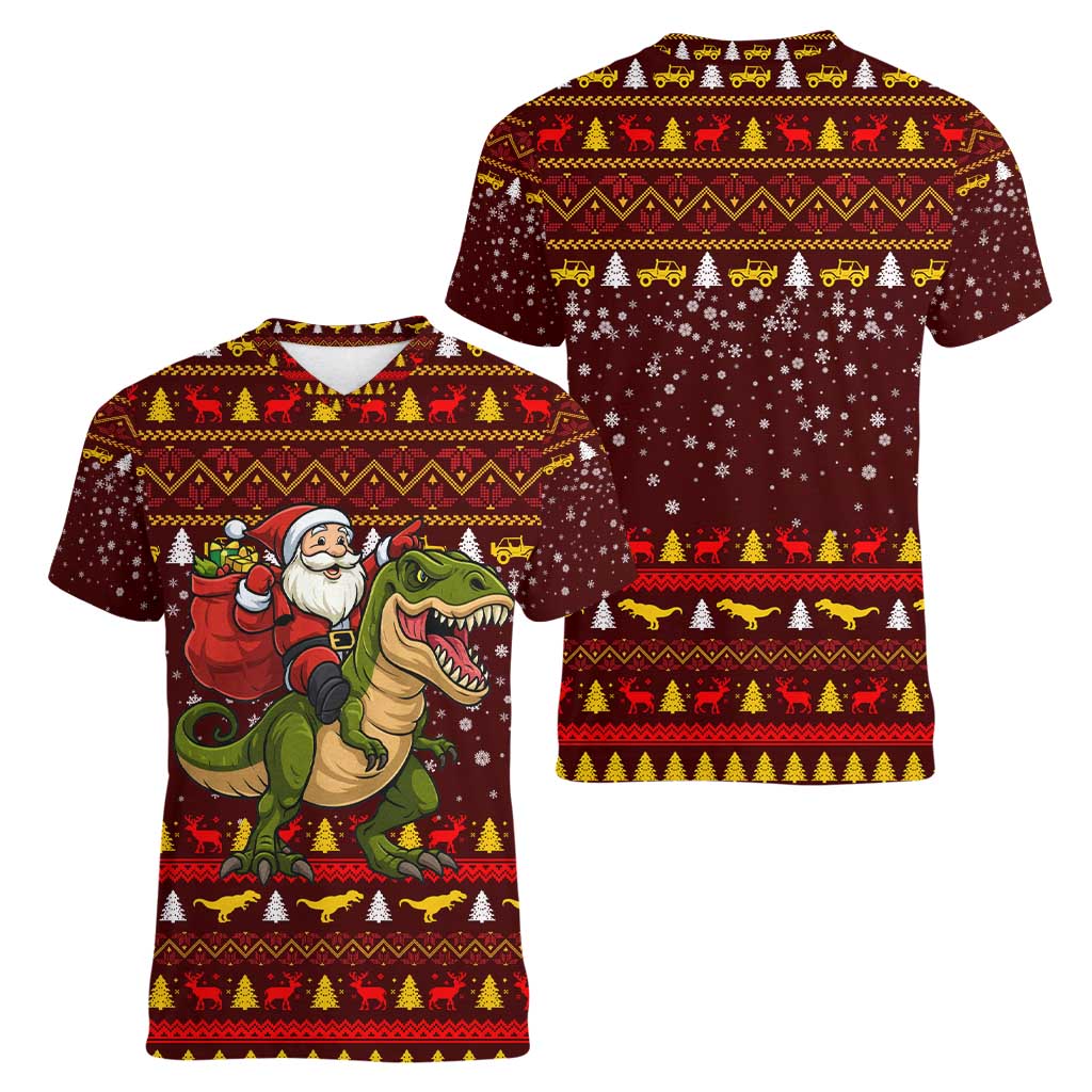 Santassic Park Santa Claus Christmas Women V-Neck T-Shirt Xmas Holiday Patterns - Wonder Print Shop