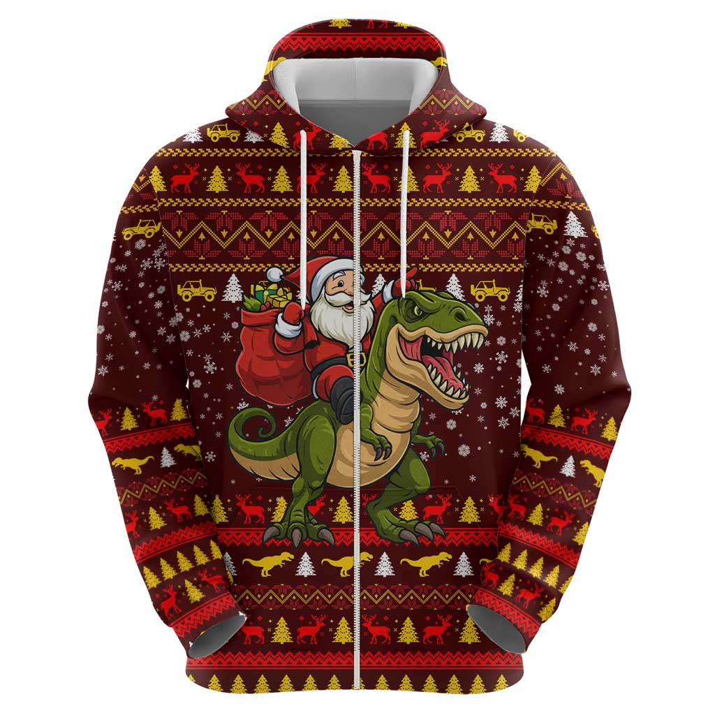 Santassic Park Santa Claus Christmas Zip Hoodie Xmas Holiday Patterns - Wonder Print Shop