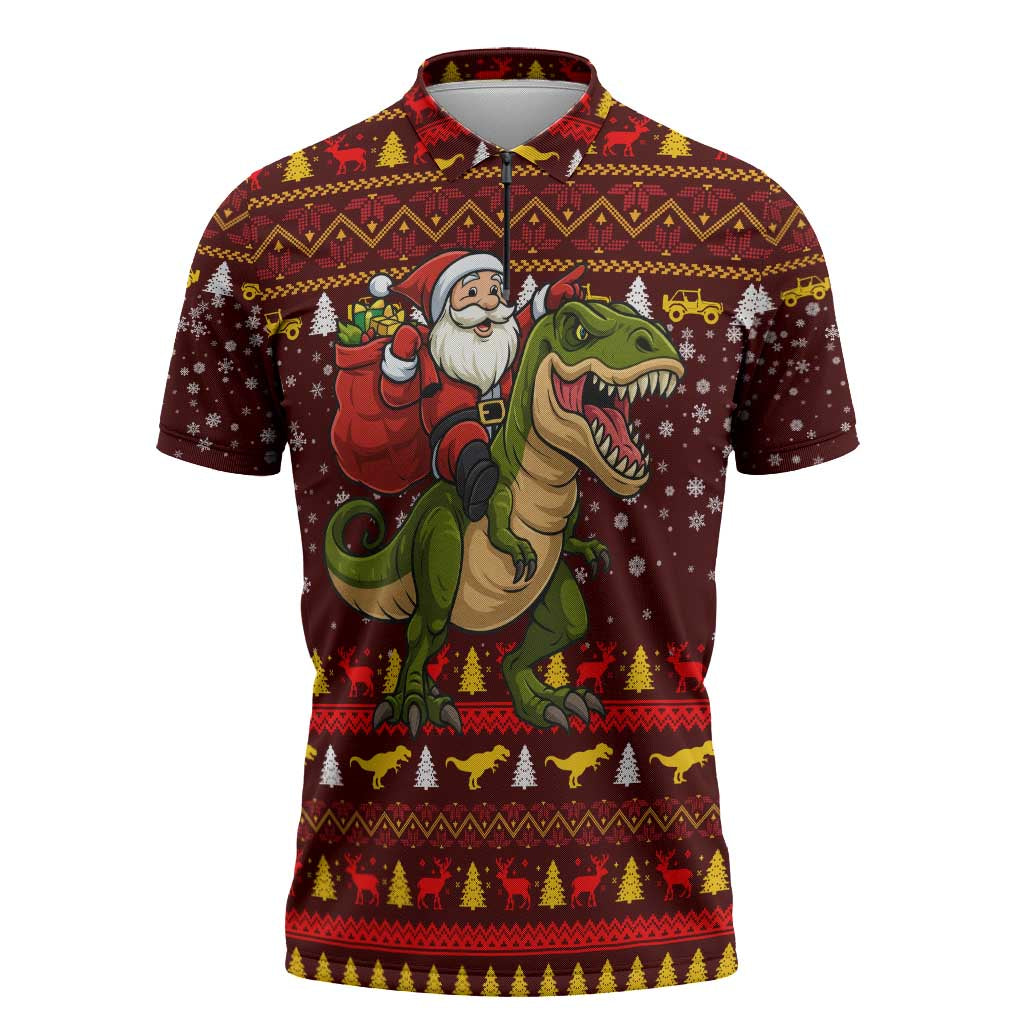 Santassic Park Santa Claus Christmas Zipper Polo Shirt Xmas Holiday Patterns - Wonder Print Shop