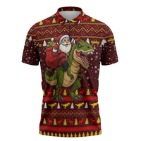 Santassic Park Santa Claus Christmas Zipper Polo Shirt Xmas Holiday Patterns - Wonder Print Shop