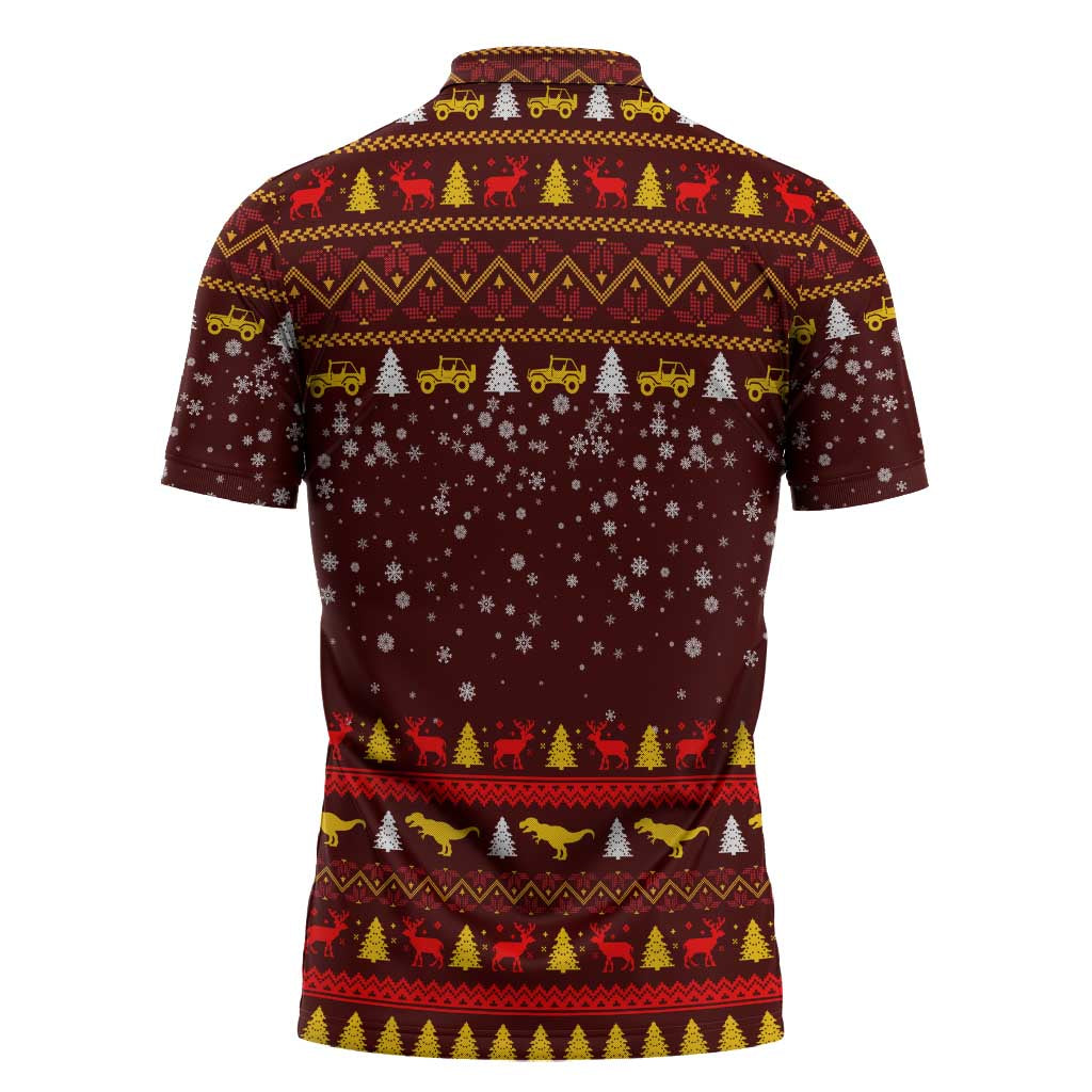 Santassic Park Santa Claus Christmas Zipper Polo Shirt Xmas Holiday Patterns - Wonder Print Shop