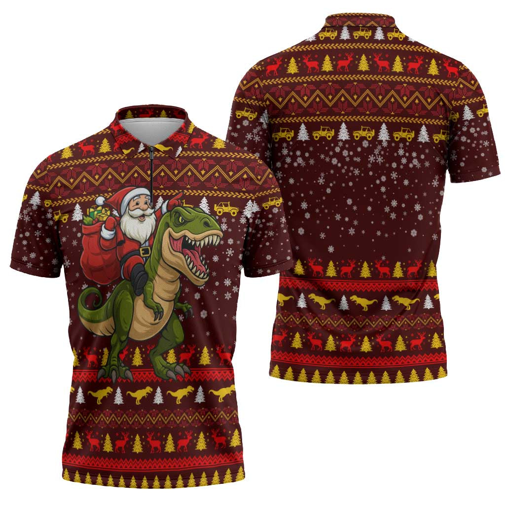 Santassic Park Santa Claus Christmas Zipper Polo Shirt Xmas Holiday Patterns - Wonder Print Shop