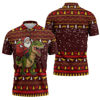 Santassic Park Santa Claus Christmas Zipper Polo Shirt Xmas Holiday Patterns - Wonder Print Shop