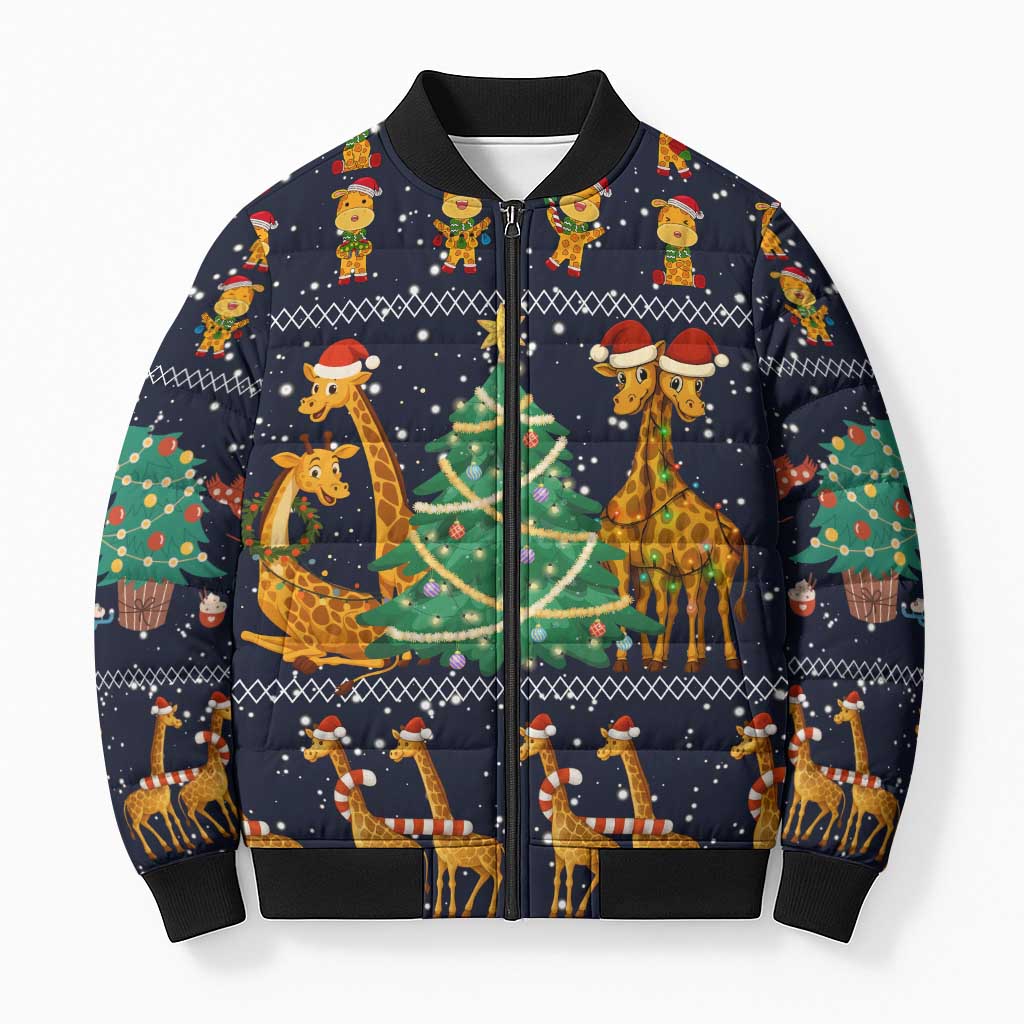 Love Giraffe Christmas Bomber Puffer Jacket Xmas Holiday Patterns - Wonder Print Shop