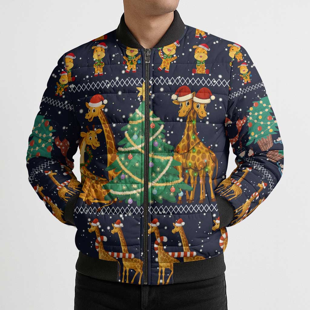 Love Giraffe Christmas Bomber Puffer Jacket Xmas Holiday Patterns - Wonder Print Shop