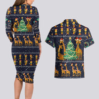 Love Giraffe Christmas Couples Matching Long Sleeve Bodycon Dress and Hawaiian Shirt Xmas Holiday Patterns - Wonder Print Shop