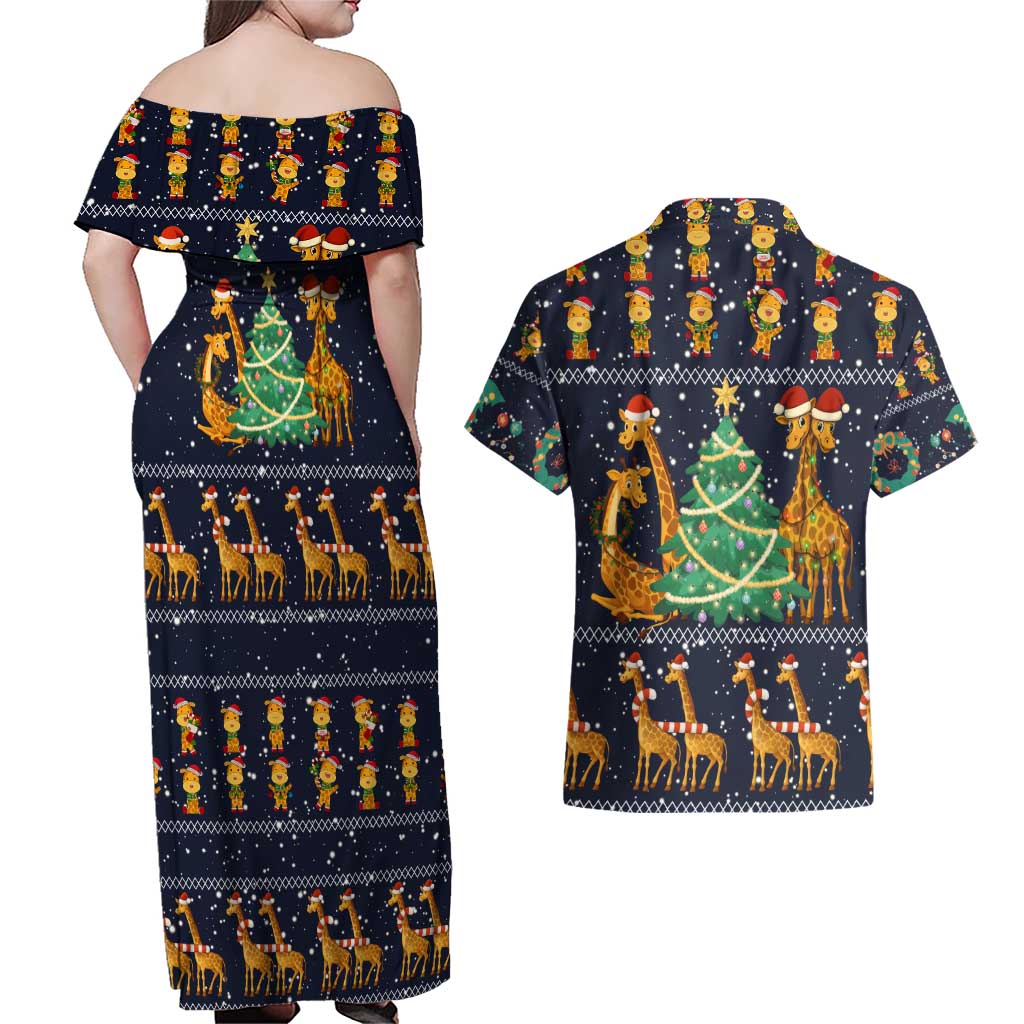 Love Giraffe Christmas Couples Matching Off Shoulder Maxi Dress and Hawaiian Shirt Xmas Holiday Patterns - Wonder Print Shop