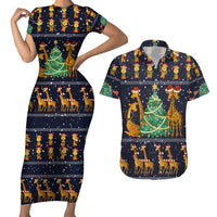 Love Giraffe Christmas Couples Matching Short Sleeve Bodycon Dress and Hawaiian Shirt Xmas Holiday Patterns - Wonder Print Shop