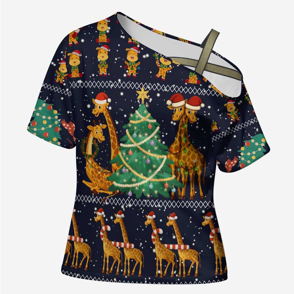 Love Giraffe Christmas Cross Shoulder Shirt Xmas Holiday Patterns - Wonder Print Shop