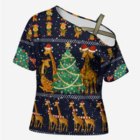 Love Giraffe Christmas Cross Shoulder Shirt Xmas Holiday Patterns - Wonder Print Shop