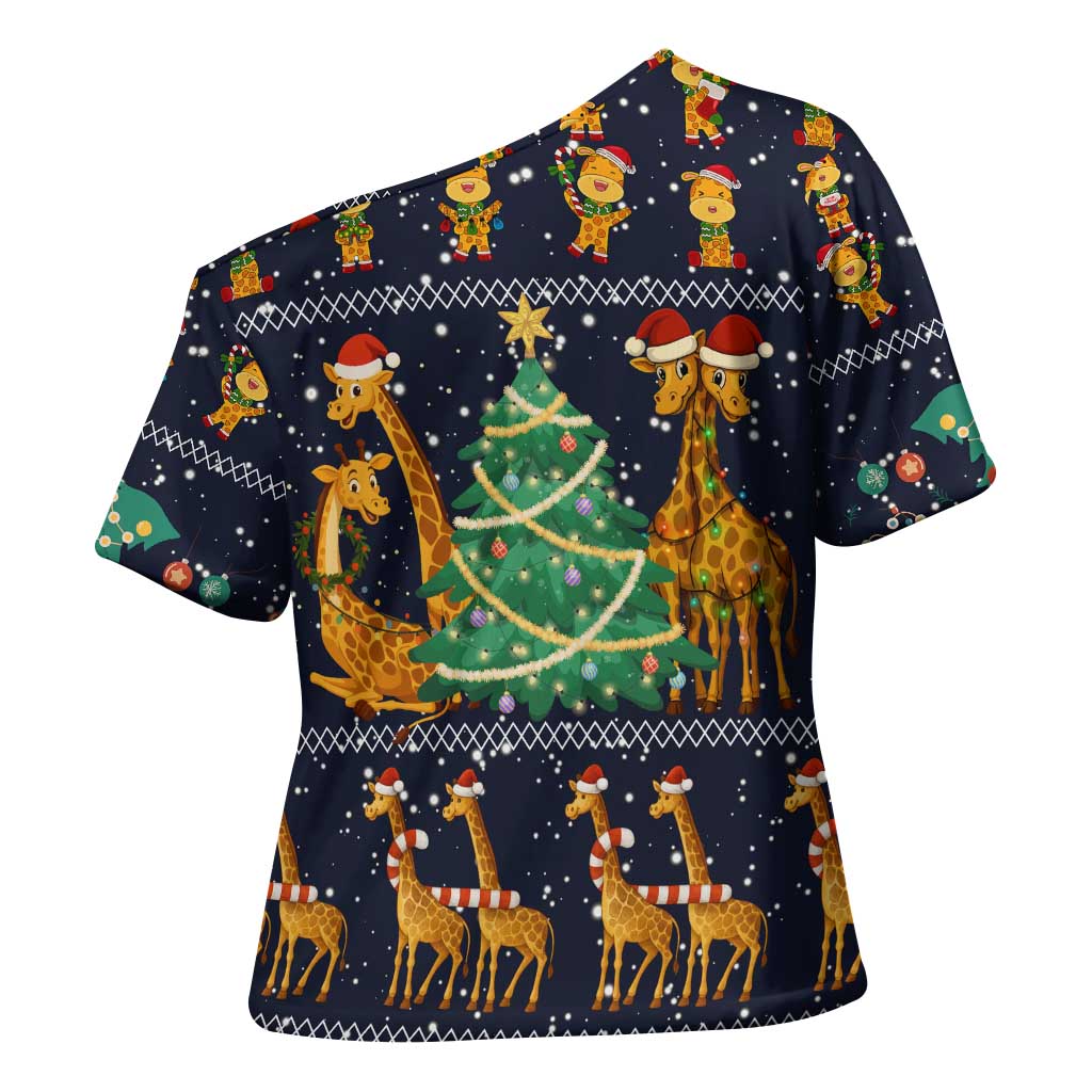 Love Giraffe Christmas Cross Shoulder Shirt Xmas Holiday Patterns - Wonder Print Shop