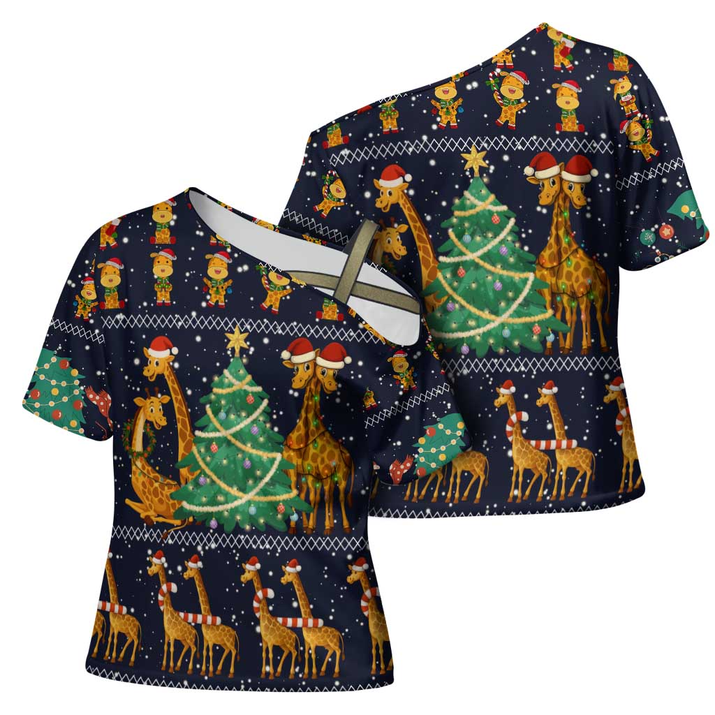 Love Giraffe Christmas Cross Shoulder Shirt Xmas Holiday Patterns - Wonder Print Shop
