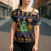 Love Giraffe Christmas Cross Shoulder Shirt Xmas Holiday Patterns - Wonder Print Shop