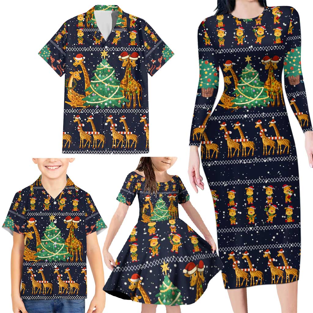 Love Giraffe Christmas Family Matching Long Sleeve Bodycon Dress and Hawaiian Shirt Xmas Holiday Patterns - Wonder Print Shop