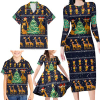 Love Giraffe Christmas Family Matching Long Sleeve Bodycon Dress and Hawaiian Shirt Xmas Holiday Patterns - Wonder Print Shop