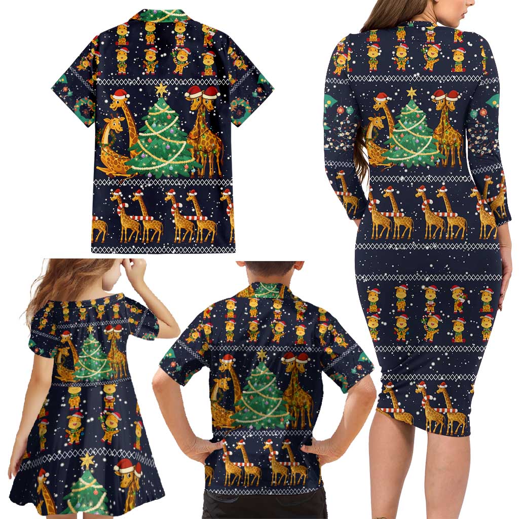 Love Giraffe Christmas Family Matching Long Sleeve Bodycon Dress and Hawaiian Shirt Xmas Holiday Patterns - Wonder Print Shop