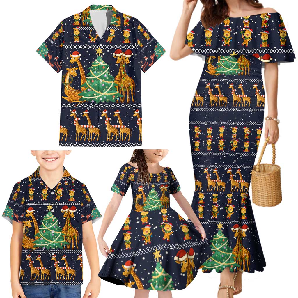 Love Giraffe Christmas Family Matching Mermaid Dress and Hawaiian Shirt Xmas Holiday Patterns - Wonder Print Shop