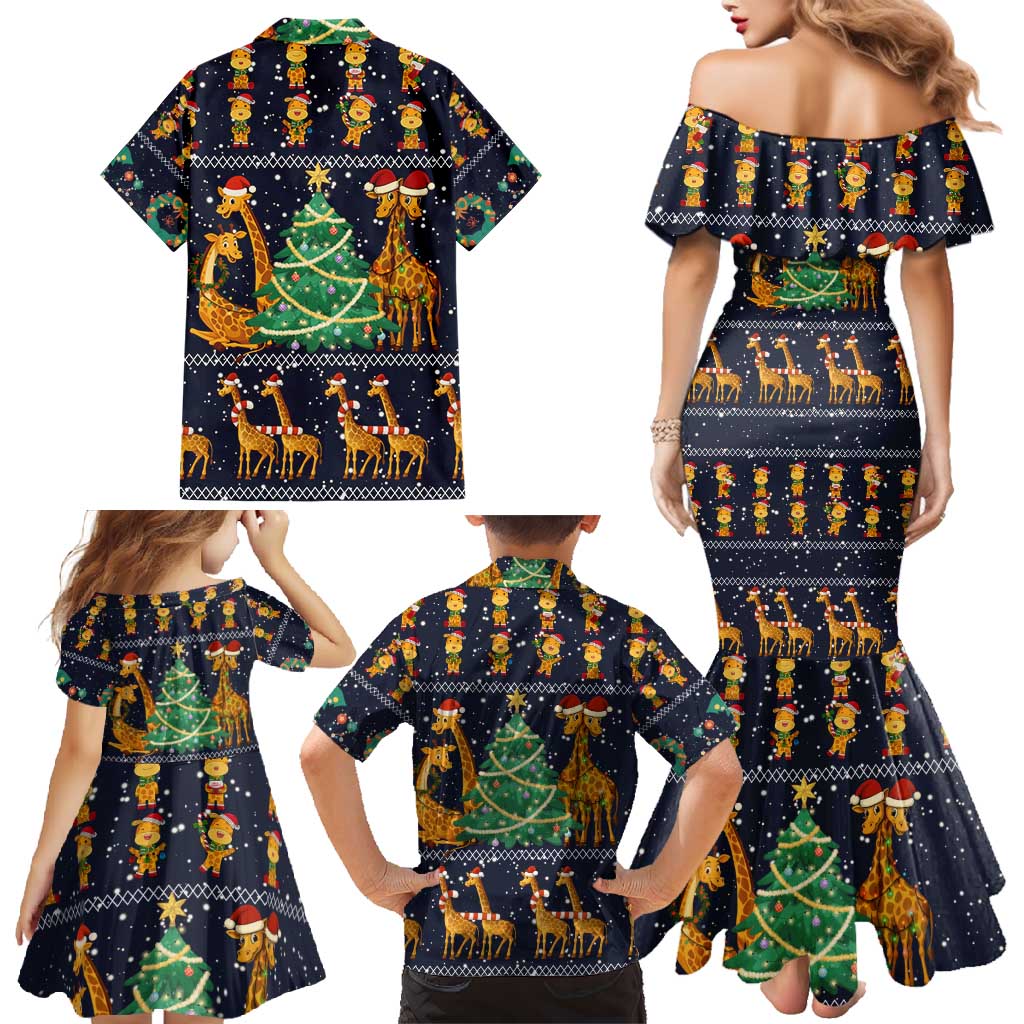 Love Giraffe Christmas Family Matching Mermaid Dress and Hawaiian Shirt Xmas Holiday Patterns - Wonder Print Shop
