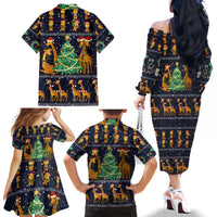 Love Giraffe Christmas Family Matching Off The Shoulder Long Sleeve Dress and Hawaiian Shirt Xmas Holiday Patterns - Wonder Print Shop