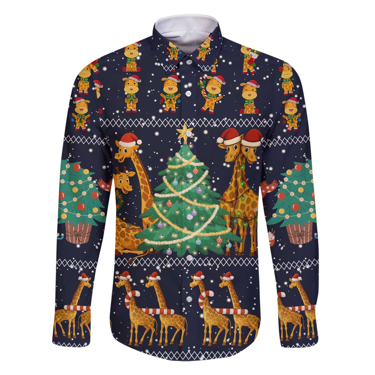 Love Giraffe Christmas Family Matching Off The Shoulder Long Sleeve Dress and Hawaiian Shirt Xmas Holiday Patterns - Wonder Print Shop