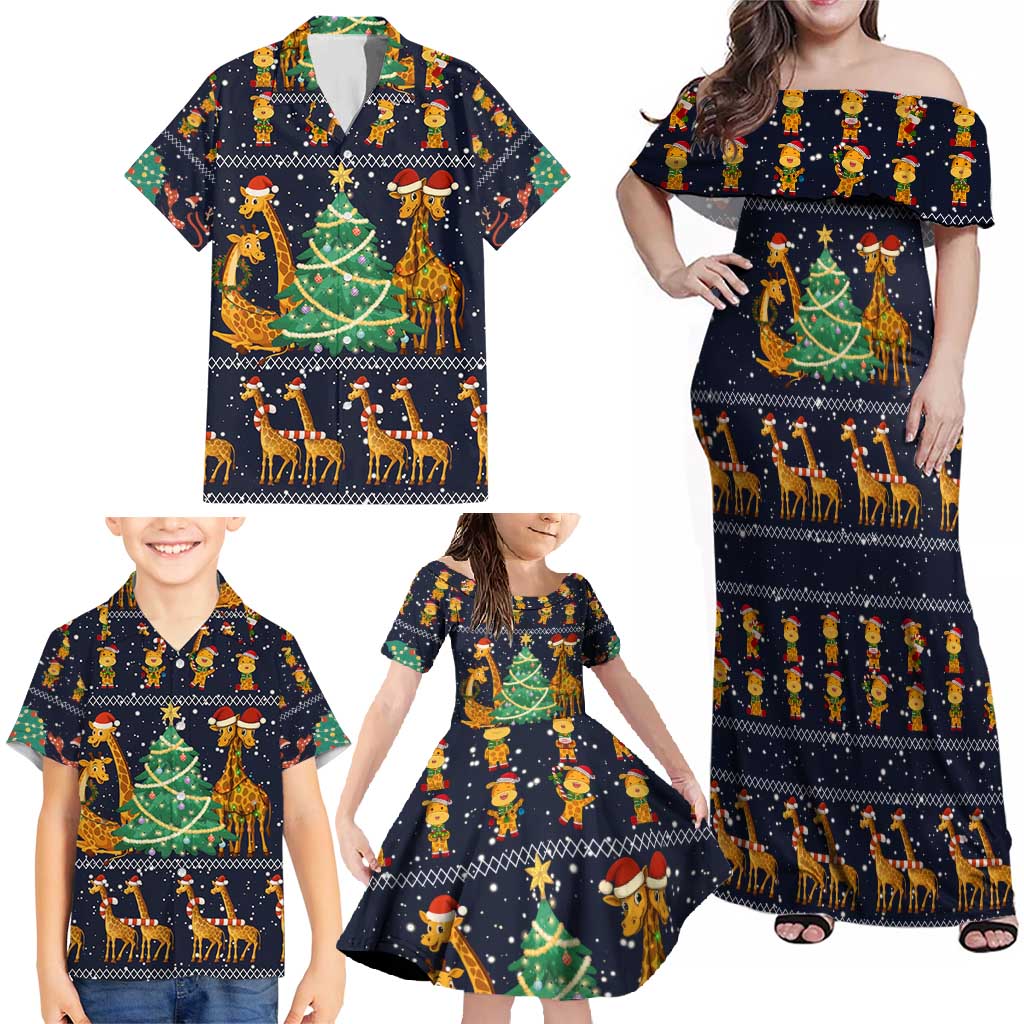 Love Giraffe Christmas Family Matching Off Shoulder Maxi Dress and Hawaiian Shirt Xmas Holiday Patterns - Wonder Print Shop