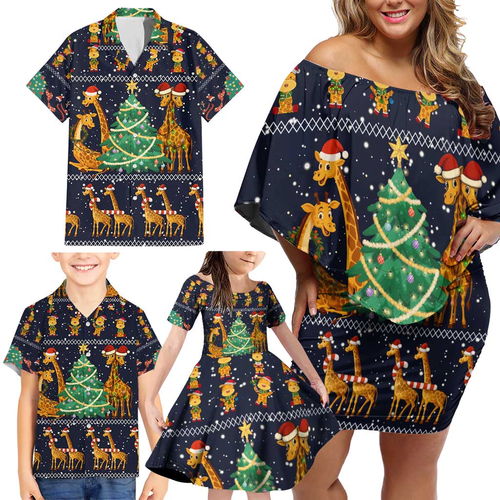 Love Giraffe Christmas Family Matching Off Shoulder Short Dress and Hawaiian Shirt Xmas Holiday Patterns - Wonder Print Shop