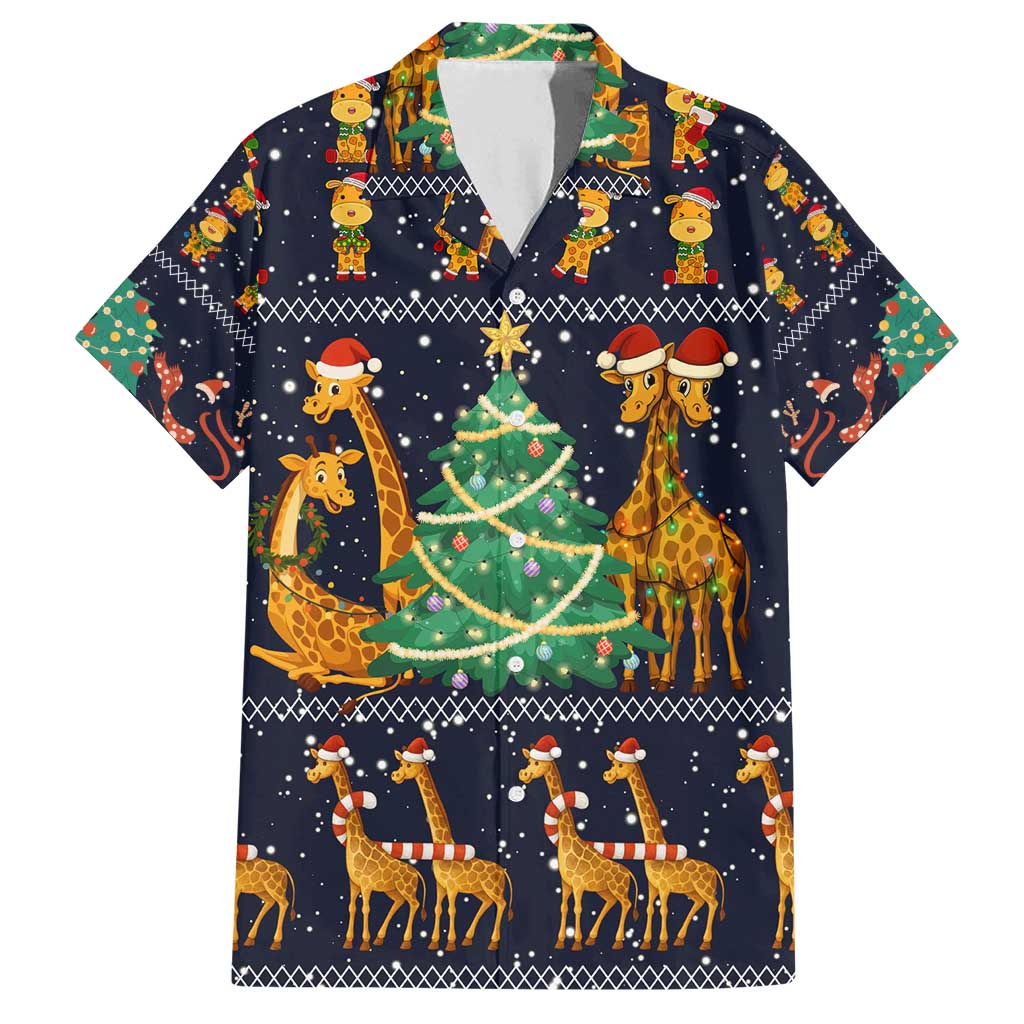 Love Giraffe Christmas Family Matching Off Shoulder Short Dress and Hawaiian Shirt Xmas Holiday Patterns - Wonder Print Shop
