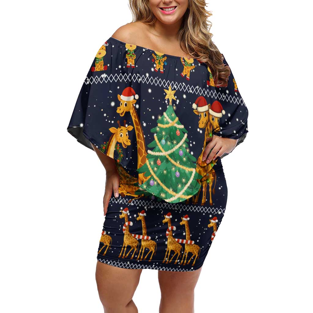 Love Giraffe Christmas Family Matching Off Shoulder Short Dress and Hawaiian Shirt Xmas Holiday Patterns - Wonder Print Shop