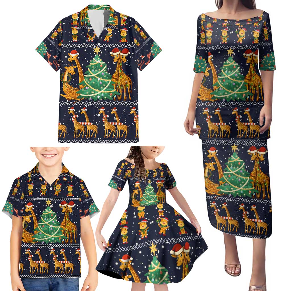 Love Giraffe Christmas Family Matching Puletasi and Hawaiian Shirt Xmas Holiday Patterns - Wonder Print Shop