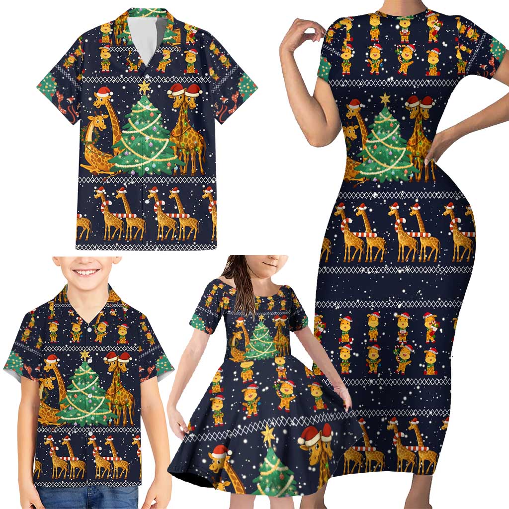 Love Giraffe Christmas Family Matching Short Sleeve Bodycon Dress and Hawaiian Shirt Xmas Holiday Patterns - Wonder Print Shop