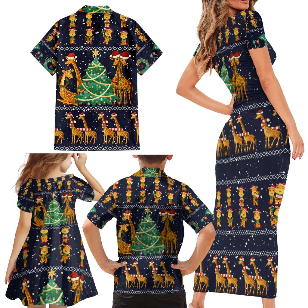 Love Giraffe Christmas Family Matching Short Sleeve Bodycon Dress and Hawaiian Shirt Xmas Holiday Patterns - Wonder Print Shop