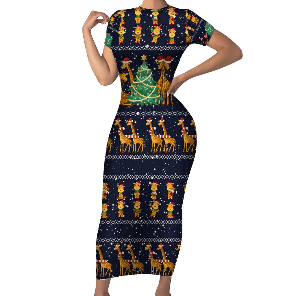 Love Giraffe Christmas Family Matching Short Sleeve Bodycon Dress and Hawaiian Shirt Xmas Holiday Patterns - Wonder Print Shop
